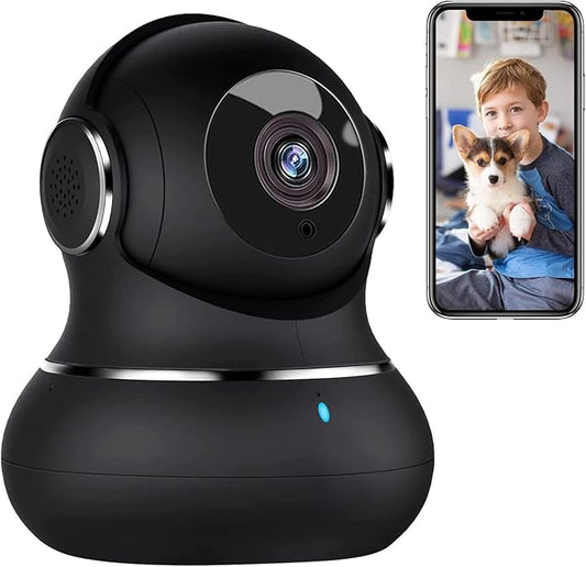 Little elf Camera Surveillance Interieur, Litokam 2K Pet Camera with 360° Motion Tracking, IR Night Vision, Indoor Baby Monitor, Home Security Camara Work with Alexa, 1 Pack-2.4GHz